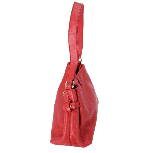 Salvatore Ferragamo Gancini One Shoulder Strap Hobo Pebbled Leather Red - Picture 2 of 8
